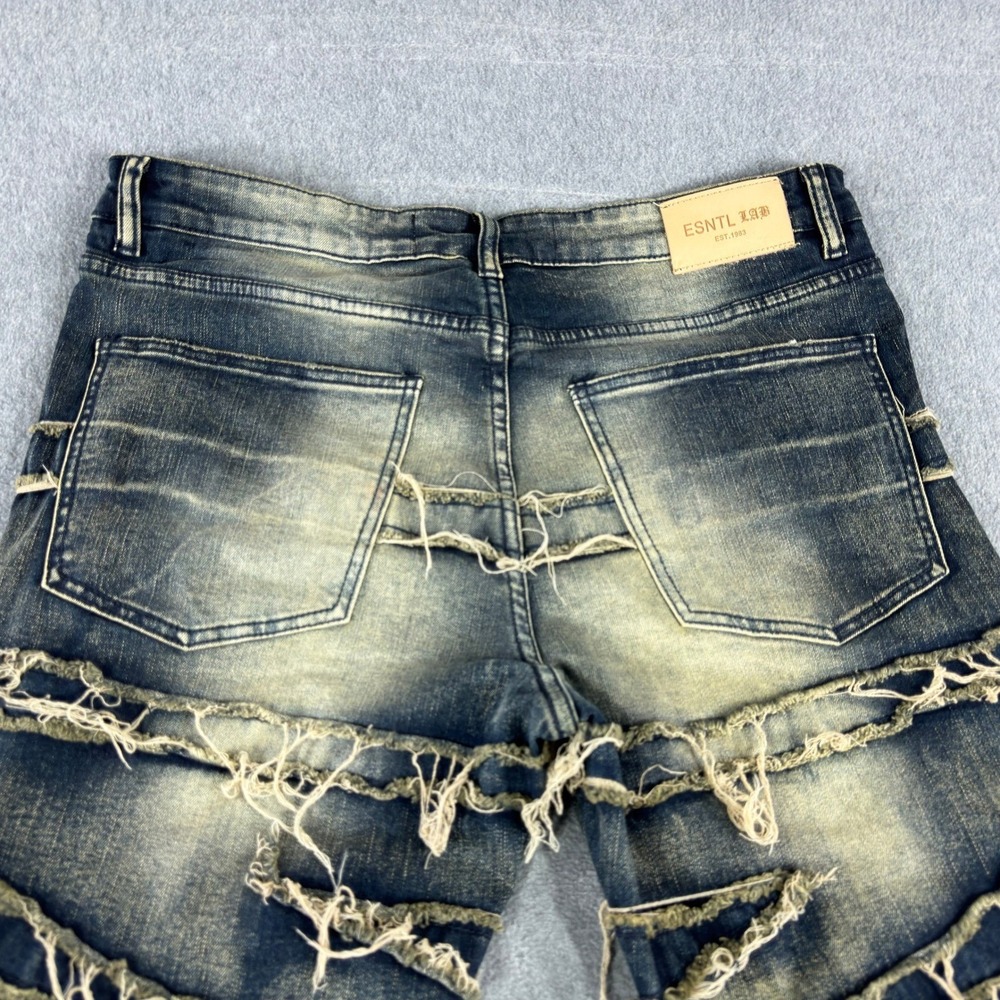 ESNTL LAB Distressed JEANS Men 36 BIG TALL Stretch Dark Acid Wash